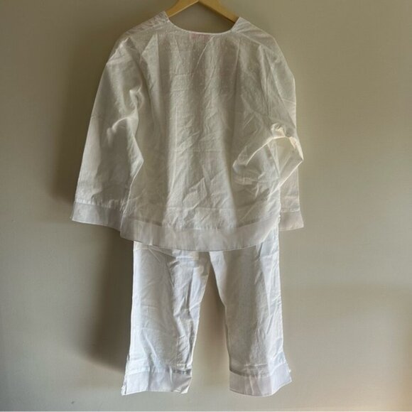 Vintage Oscar De La Renta Pink Label White Cotton Pajamas Set - Picture 12 of 13